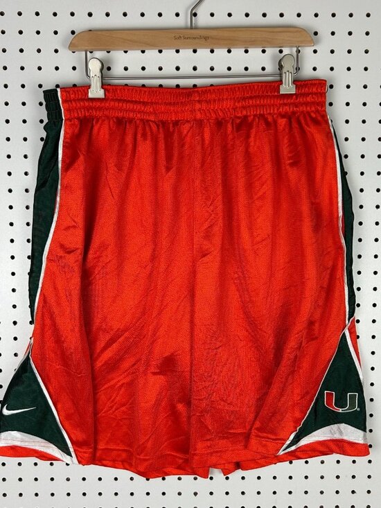 Miami Hurricanes Nike Basketball Shorts Size XL Baggy Y2K Orange Green Dri Fit - Picture 1 of 6